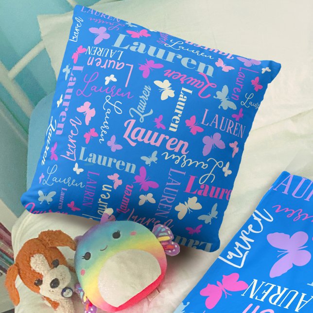 Cojín Decorativo Mariposas arcoiris nombre personalizado cielo azul (Subido por el creador)