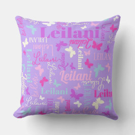 Cojín Decorativo Mariposas arcoiris nombre personalizado púrpura Le