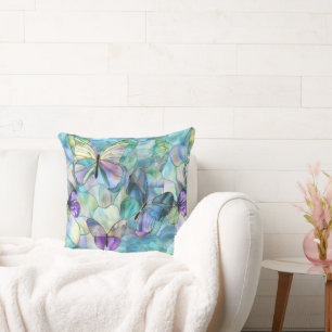 Cojín Decorativo Mariposas azul turquesa púrpura