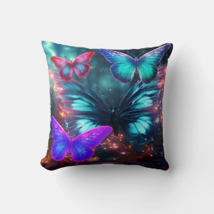 Cojín Decorativo Mariposas azules rosadas verdes en una silla de so