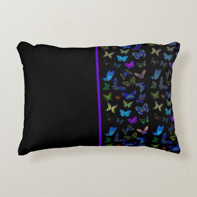 Cojín Decorativo Mariposas azules sobre negro (Anverso)