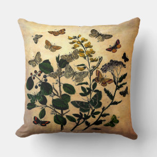 Cojín Decorativo Mariposas Botánicas Florales Vintage de Edad Rústi