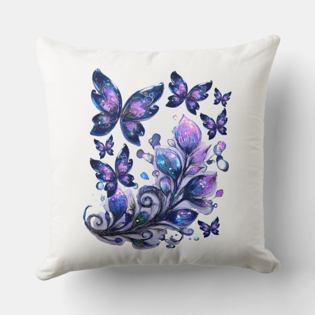 Cojín Decorativo Mariposas Brillo Cósmico Blancas   (Reverso )