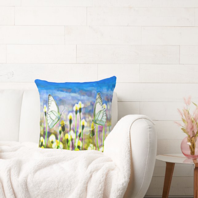 Cojín Decorativo Mariposas cielo azul floral amarillo (Sofá)