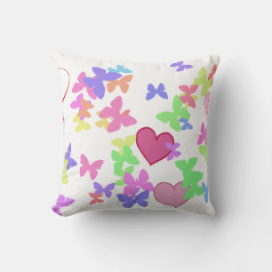 Cojín Decorativo mariposas coloridas y corazones amorosos
