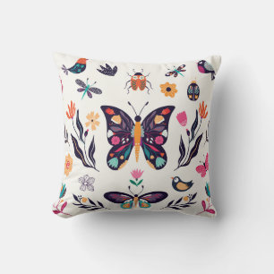 Cojín Decorativo Mariposas de elementos de primavera Flores de aves
