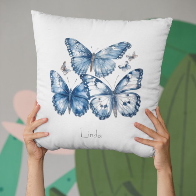 Cojín Decorativo Mariposas en azul de Delft, personalizables (Subido por el creador)