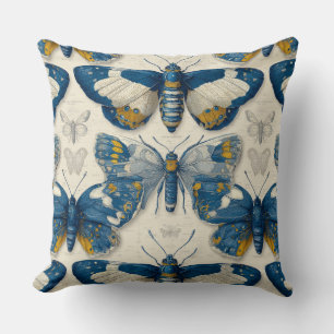 Cojín Decorativo Mariposas en ilustración botánica