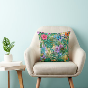 Cojín Decorativo Mariposas Flores Fantasía Selvática Alegre