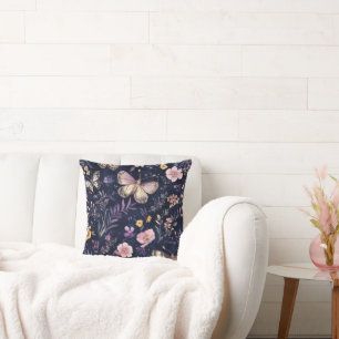 Cojín Decorativo Mariposas Flores Rosadas Purpura