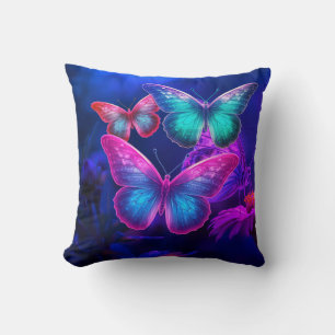 Cojín Decorativo Mariposas flotantes 3D azules, rosadas y verdes en