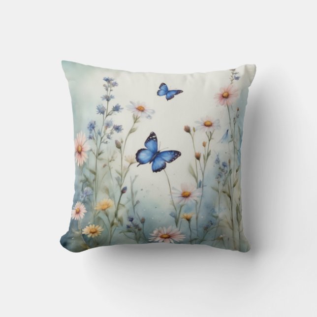 Cojín Decorativo Mariposas grávidas pradera de flores silvestres ac (Anverso)