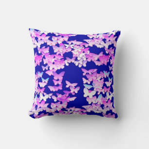 Cojín Decorativo Mariposas, lavanda y azul oscuro