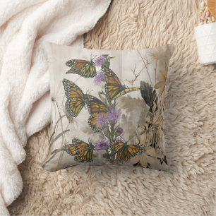 Cojín Decorativo Mariposas Monarca Mágicas Pintadas a Mano