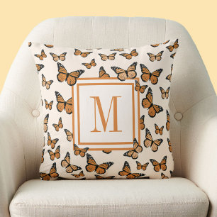 Cojín Decorativo Mariposas Naranjas de Otoño Monograma Personalizad