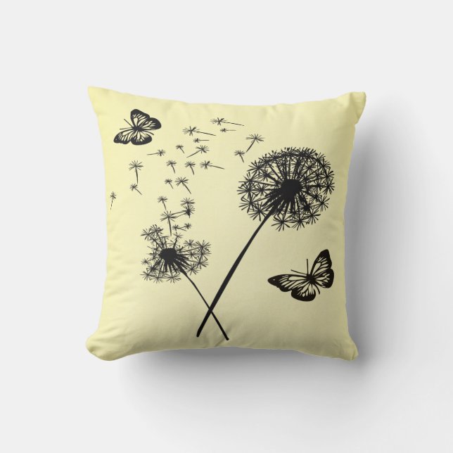 Cojín Decorativo Mariposas negras amarillas Dandelion desea Pillow  (Anverso)