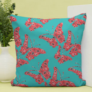 Cojín Decorativo Mariposas Retro Red & Turquoise Bandana