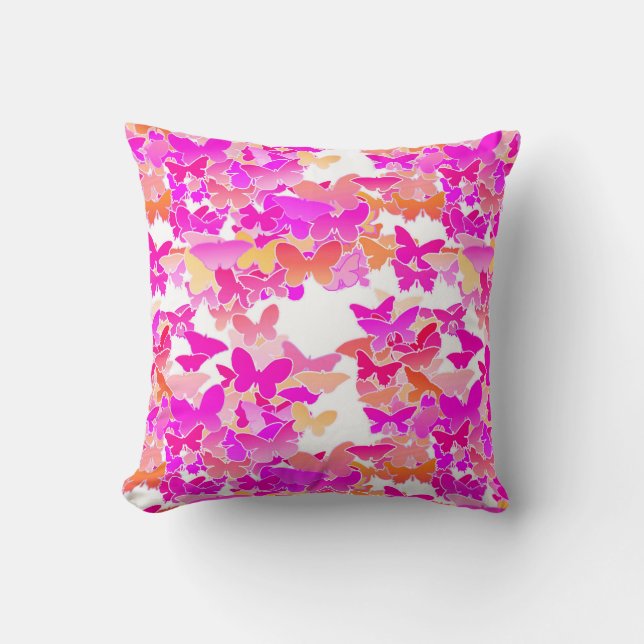 Cojín Decorativo Mariposas, rosa, fucsia y coral (Anverso)
