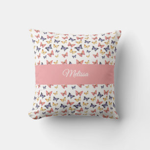 Cojín Decorativo Mariposas Rosa Púrpura Monograma Nombre