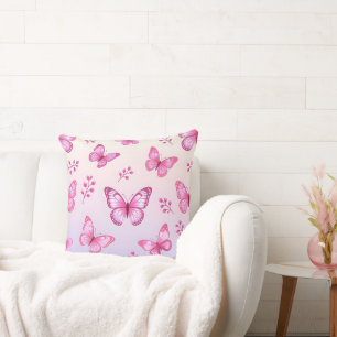 Cojín Decorativo Mariposas rosadas y patrón de flores