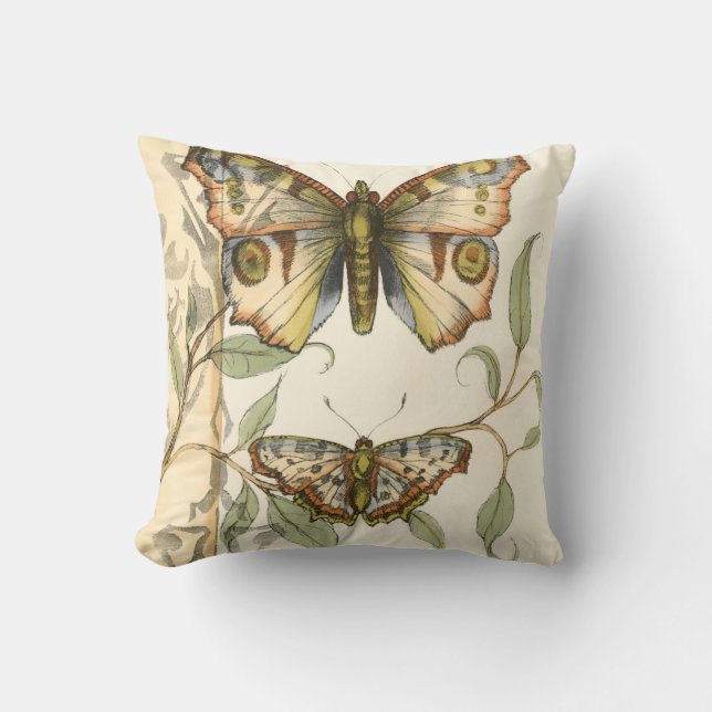 Cojín Decorativo Mariposas tándem sobre hojas verdes (Anverso)