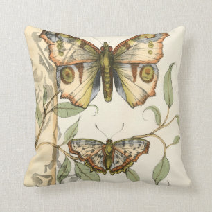 Cojín Decorativo Mariposas tándem sobre hojas verdes