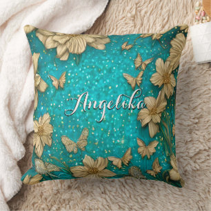 Cojín Decorativo Mariposas Verde Azul Brillante Dorado Falso Nombre