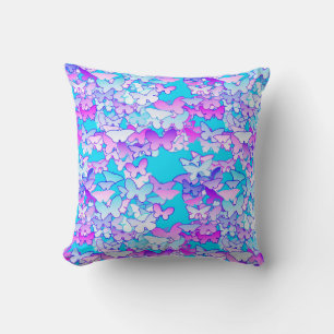 Cojín Decorativo Mariposas, violeta y turquesa
