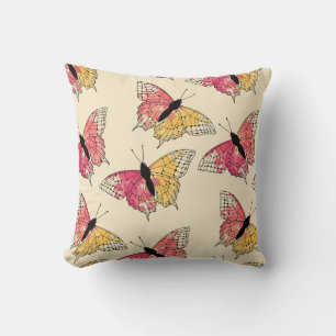 Cojín Decorativo Mariposas volando: patrón de marfil ininterrumpido