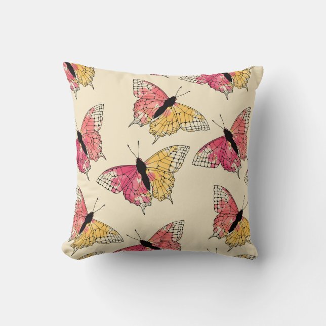 Cojín Decorativo Mariposas volando: patrón de marfil ininterrumpido (Anverso)