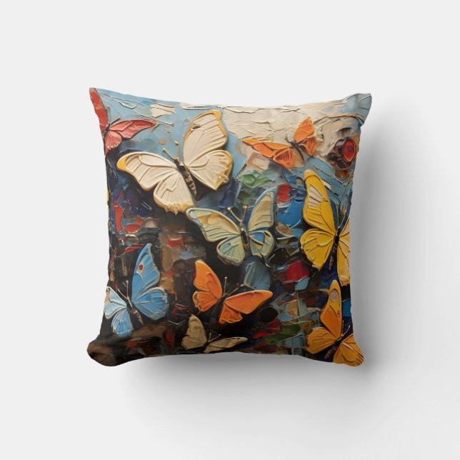 Cojín Decorativo Mariposas vuela Entre Vibrantes Pinturas Naturales (Anverso)