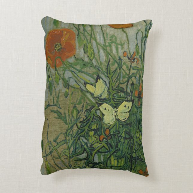 Cojín Decorativo Mariposas y Amapolas de Vincent van Gogh (Atrás (Vertical))