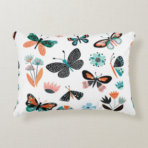 Cojín Decorativo Mariposas y flores, colección dibujada a mano de d
