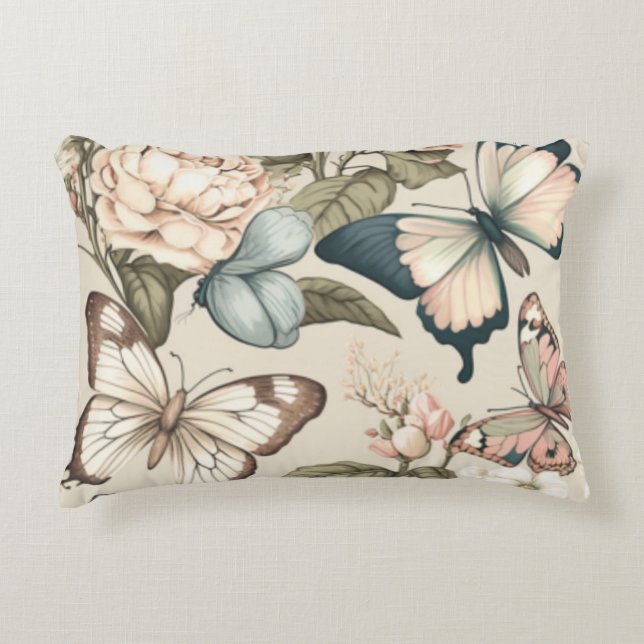 Cojín Decorativo Mariposas y flores pastel (Anverso)