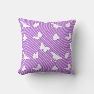 Cojín Decorativo Mariposas y pinstripes - blanco sobre lavanda