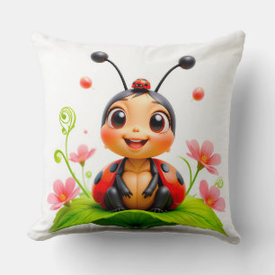 Cojín Decorativo Mariquita de dibujos animados adorable