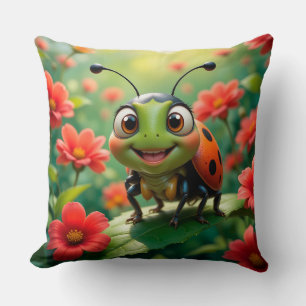 Cojín Decorativo Mariquita de dibujos animados adorable en una hoja