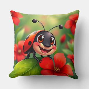 Cojín Decorativo Mariquita de dibujos animados sonriente sentada en
