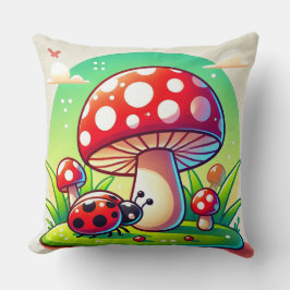 Cojín Decorativo Mariquita en hierba con hongo vibrante