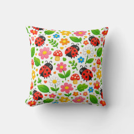 Cojín Decorativo Mariquitas Lindas Patrón Floral de Niños con Flore