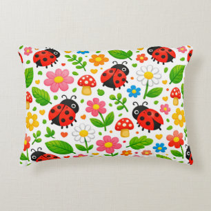 Cojín Decorativo Mariquitas Lindas Patrón Floral de Niños con Flore