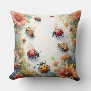 Cojín Decorativo Mariquitas y Abejas Coloridas