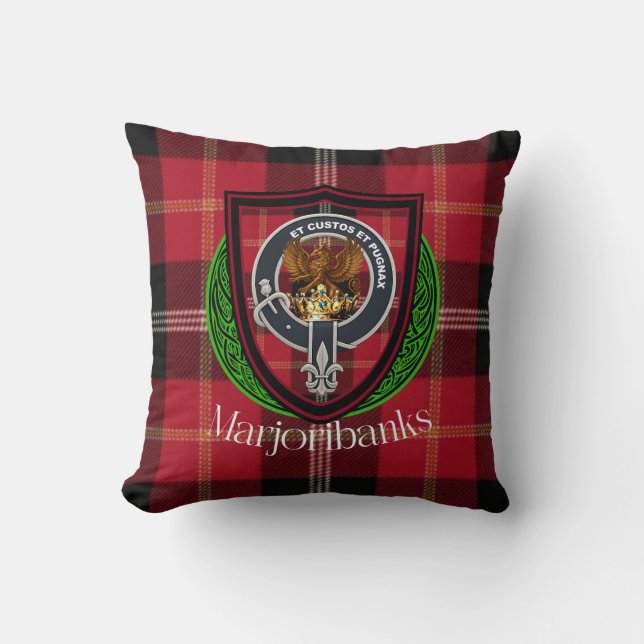 Cojín Decorativo Marjoribanks Scottish Clan Tartan & Escudo (Anverso)
