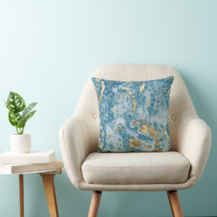 Cojín Decorativo Mármol abstracto de lujo azul y dorado