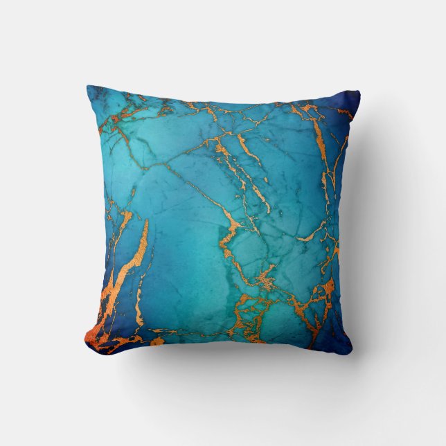 COJÍN DECORATIVO MÁRMOL ABSTRACTO OCEAN BLUE GOLD PILLOW (Anverso)