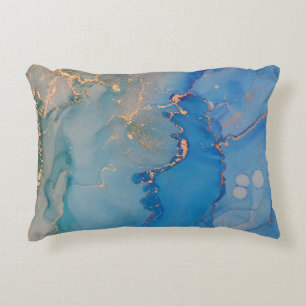 Cojín Decorativo Mármol azul abstracto con oro purpurina