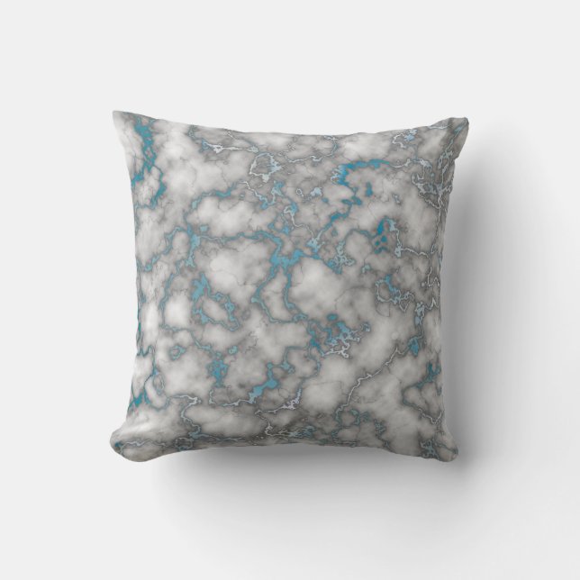Cojín Decorativo Mármol Azul Blanco Elegante (Anverso)