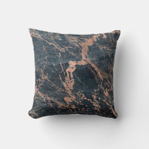 Cojín Decorativo Mármol azul rústico brumoso y rosa dorado glamour