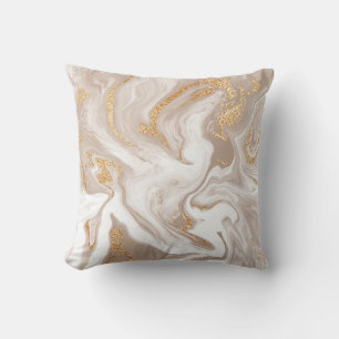 Cojín Decorativo Mármol beige líquido, arte de oro.