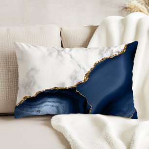 Cojín Decorativo Mármol Blanco Agata Azul Marino Dorado